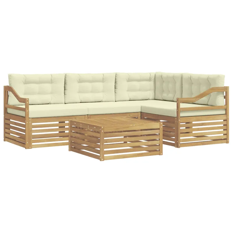 Lauko sofos komplektas 5 pcs Balta ir kreminė Poliesteris