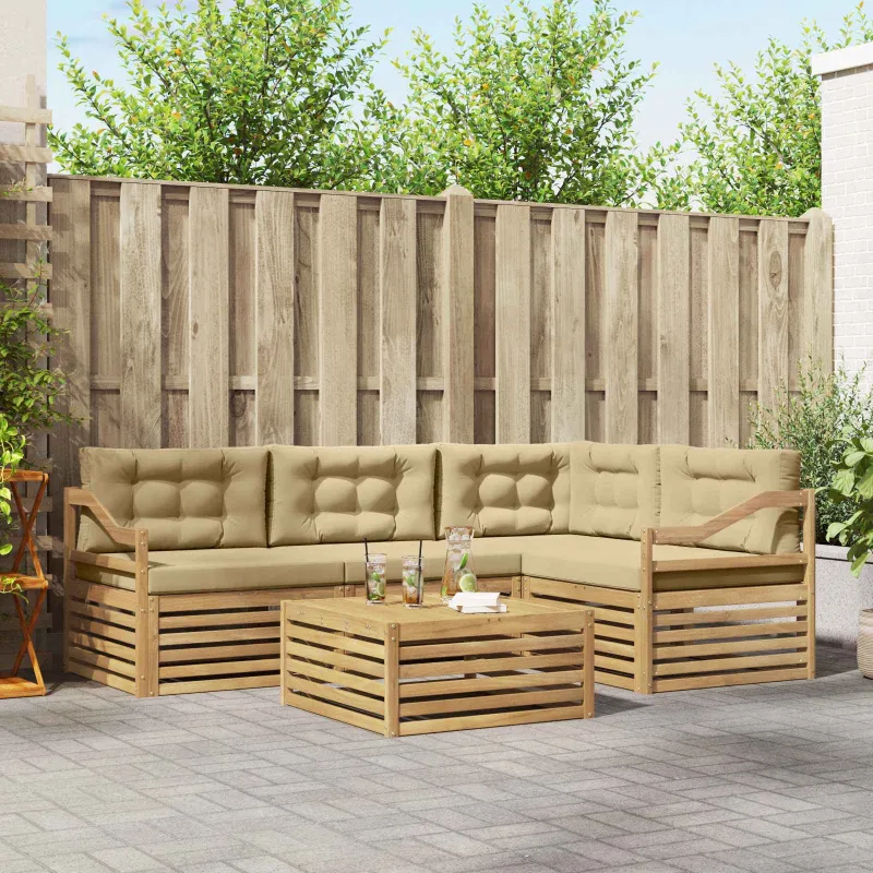 Lauko sofos komplektas 5 pcs Balta ir kreminė Poliesteris