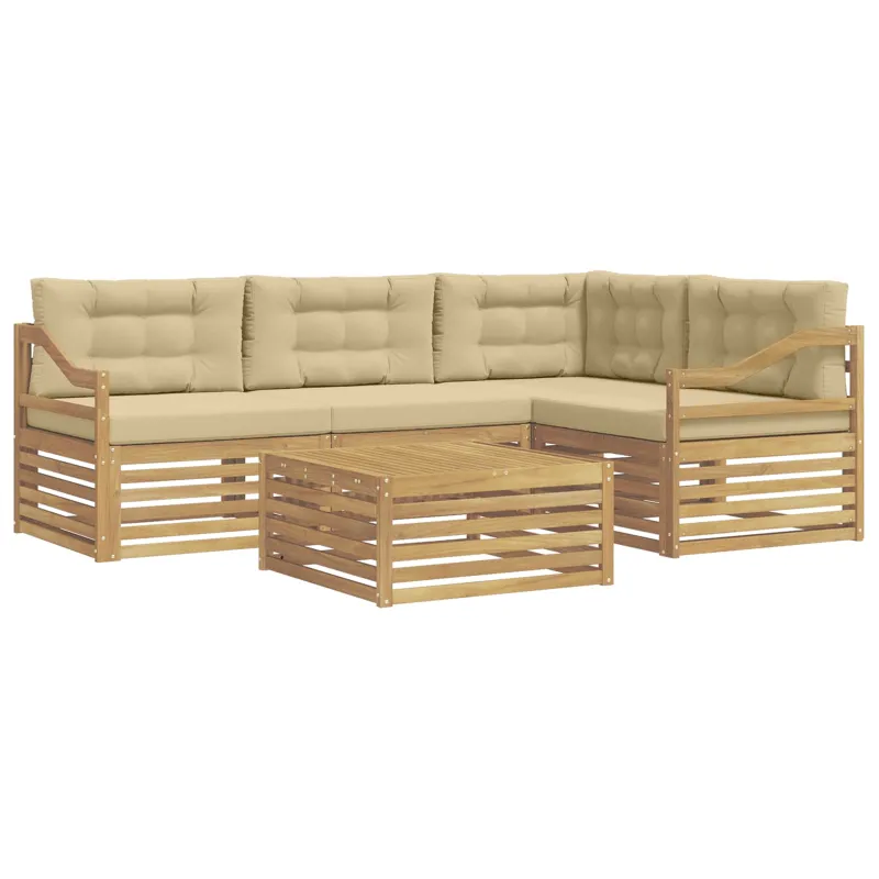 Lauko sofos komplektas 5 pcs Balta ir kreminė Poliesteris