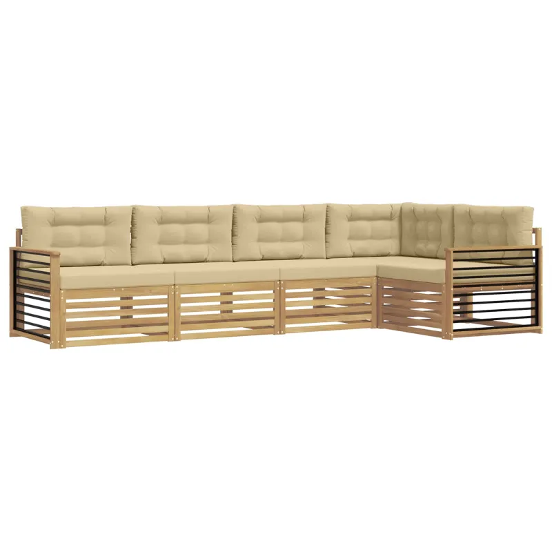 Lauko sofos komplektas 6 pcs Balta ir kreminė Poliesteris