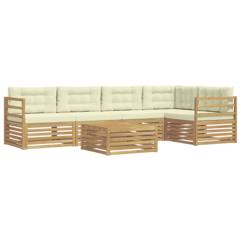 Lauko sofos komplektas 6 pcs Balta ir kreminė Poliesteris