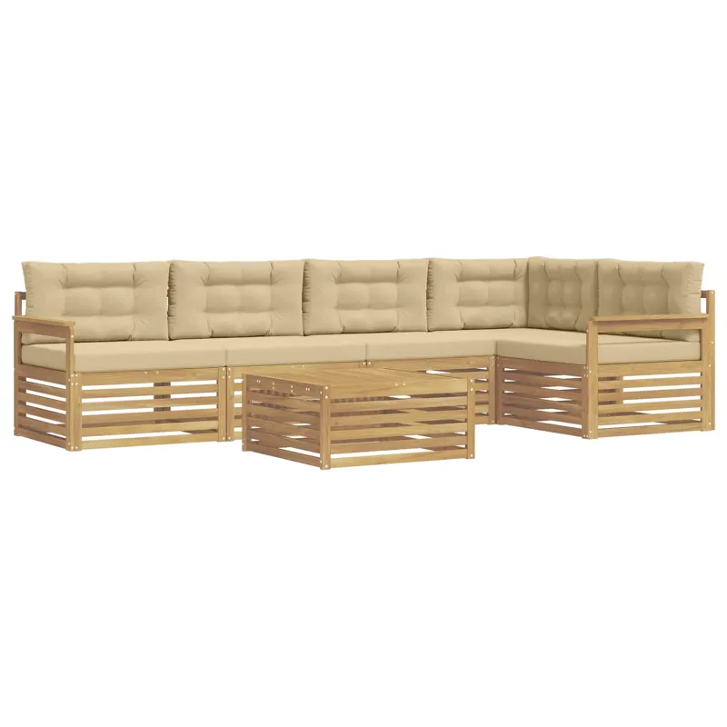 Lauko sofos komplektas 6 pcs Balta ir kreminė Poliesteris