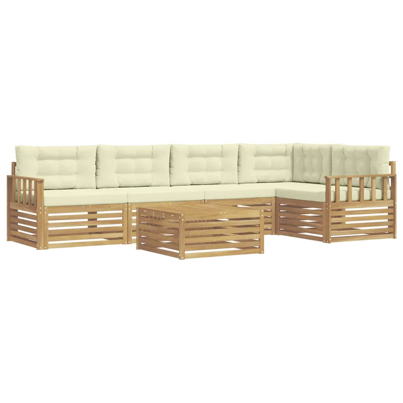 Lauko sofos komplektas 6 pcs Balta ir kreminė Poliesteris