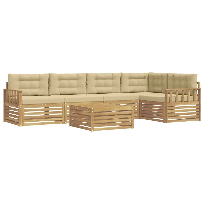 Lauko sofos komplektas 6 pcs Balta ir kreminė Poliesteris