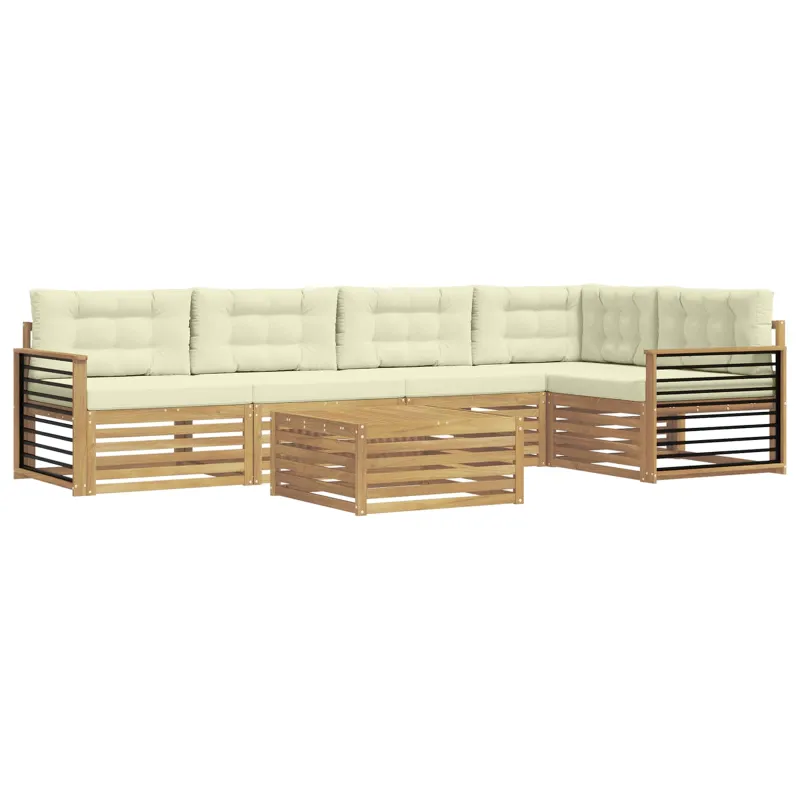 Lauko sofos komplektas 6 pcs Balta ir kreminė Poliesteris