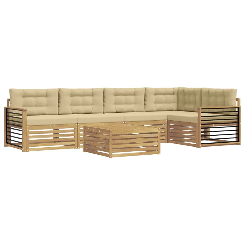 Lauko sofos komplektas 6 pcs Balta ir kreminė Poliesteris
