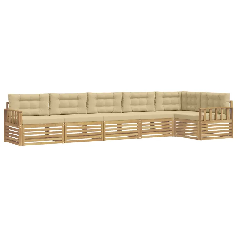 Lauko sofos komplektas 6 pcs Balta ir kreminė Poliesteris