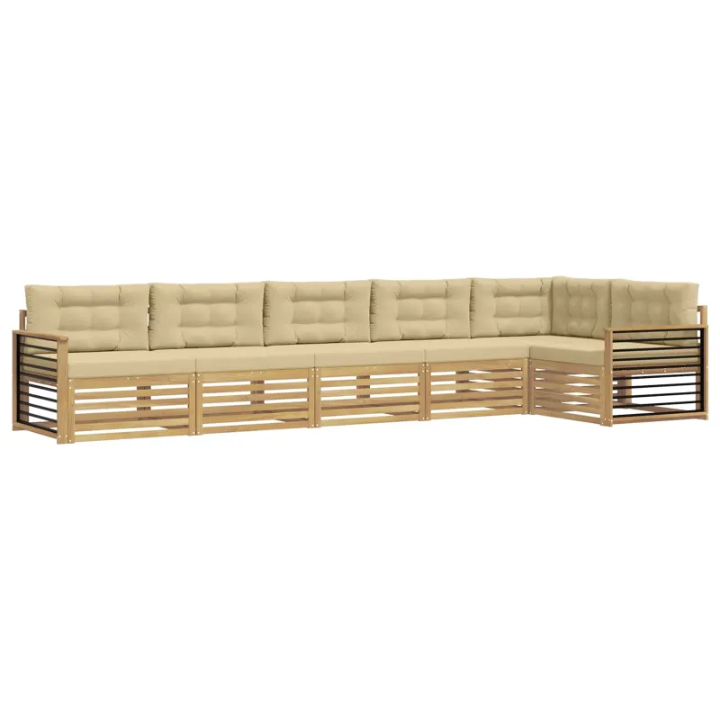 Lauko sofos komplektas 6 pcs Balta ir kreminė Poliesteris