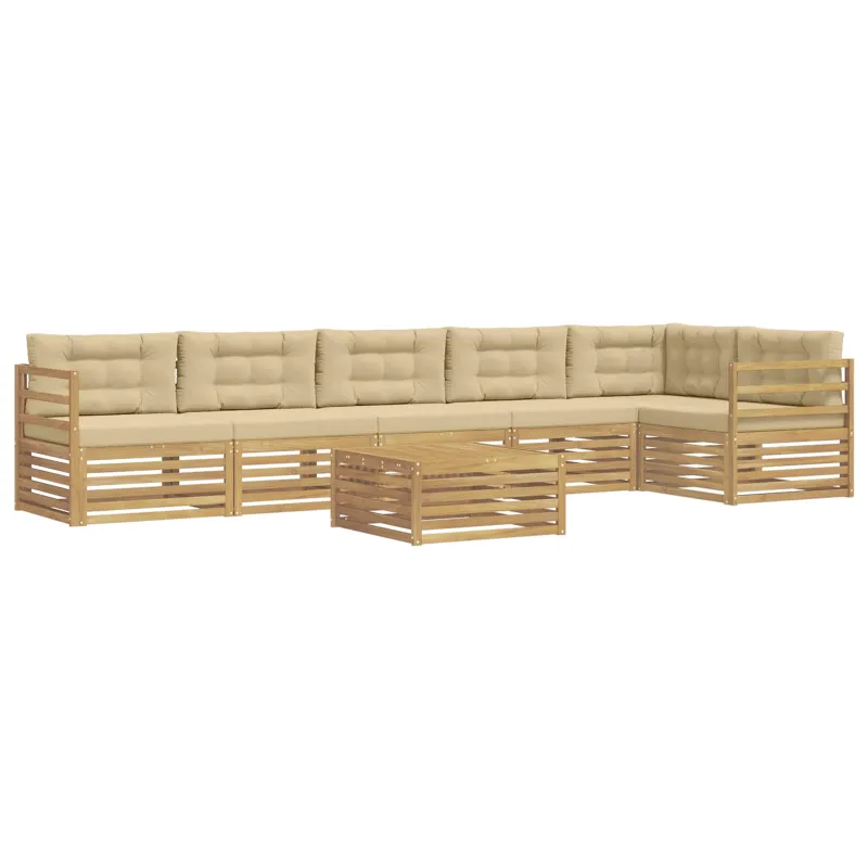 Lauko sofos komplektas 7 pcs Balta ir kreminė Poliesteris