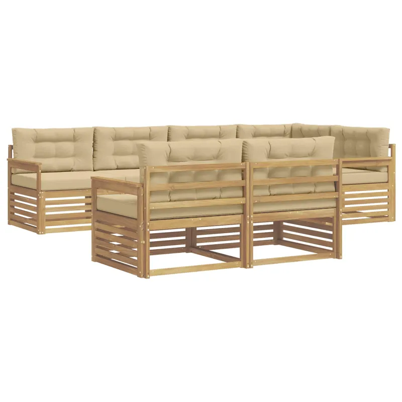 Lauko sofos komplektas 7 pcs Balta ir kreminė Poliesteris