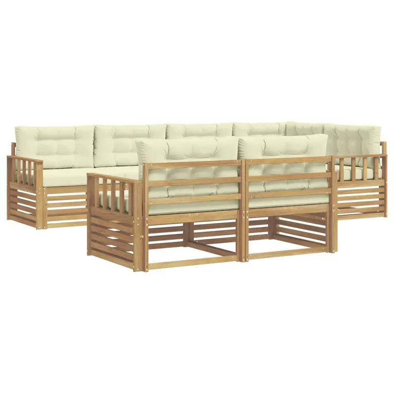 Lauko sofos komplektas 7 pcs Balta ir kreminė Poliesteris