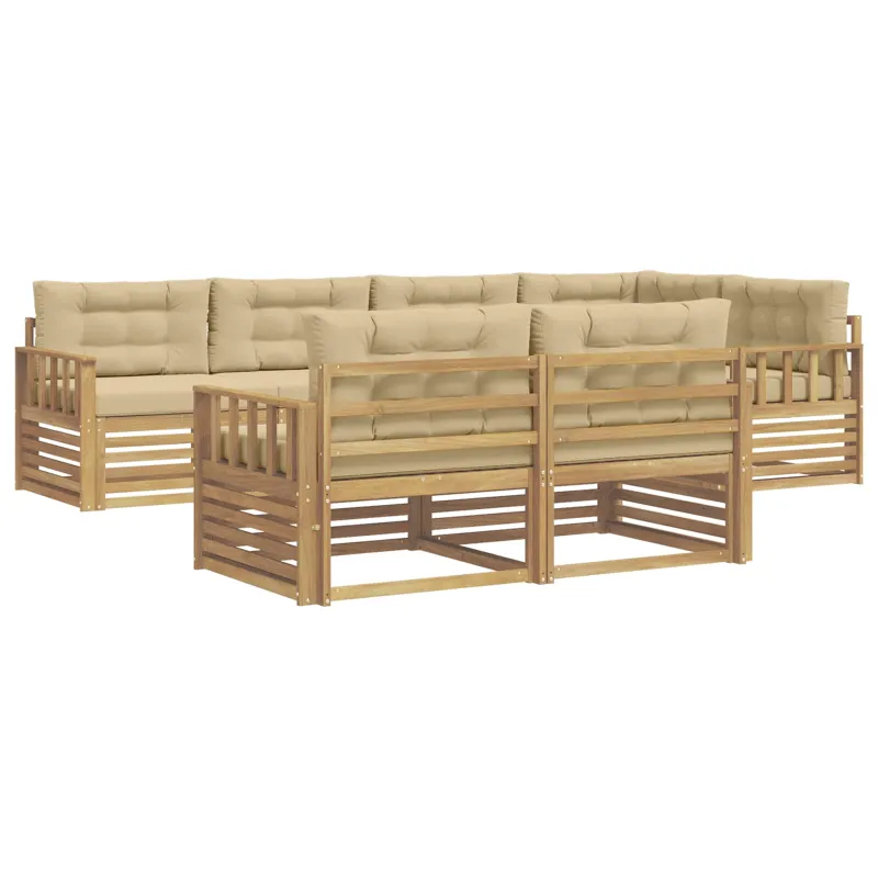 Lauko sofos komplektas 7 pcs Balta ir kreminė Poliesteris