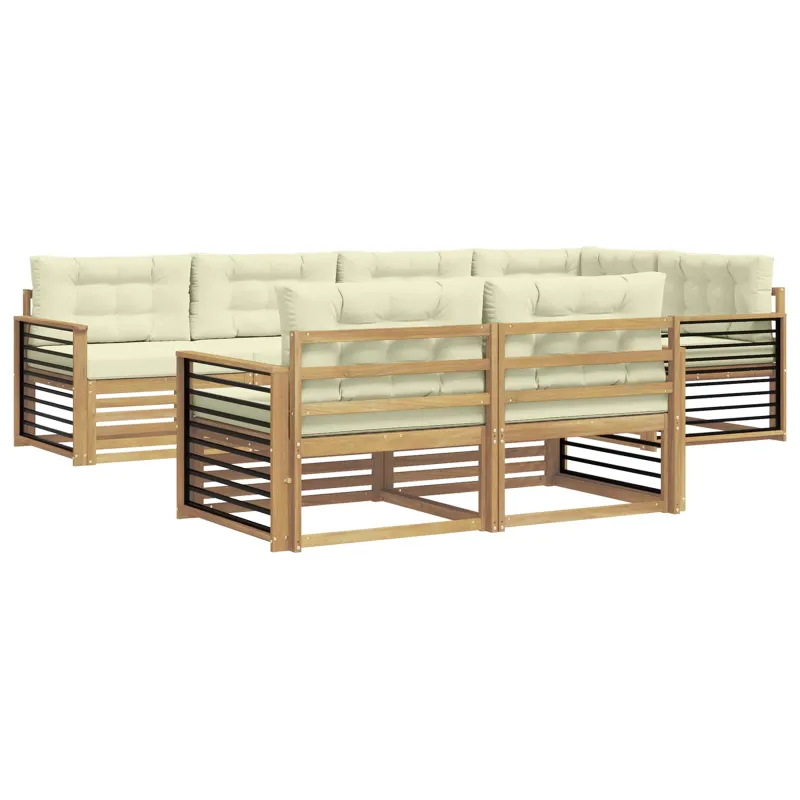 Lauko sofos komplektas 7 pcs Balta ir kreminė Poliesteris