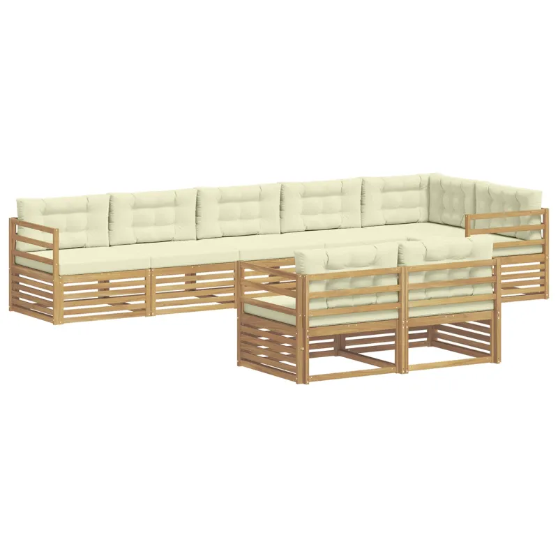 Lauko sofos komplektas 8 pcs Balta ir kreminė Poliesteris