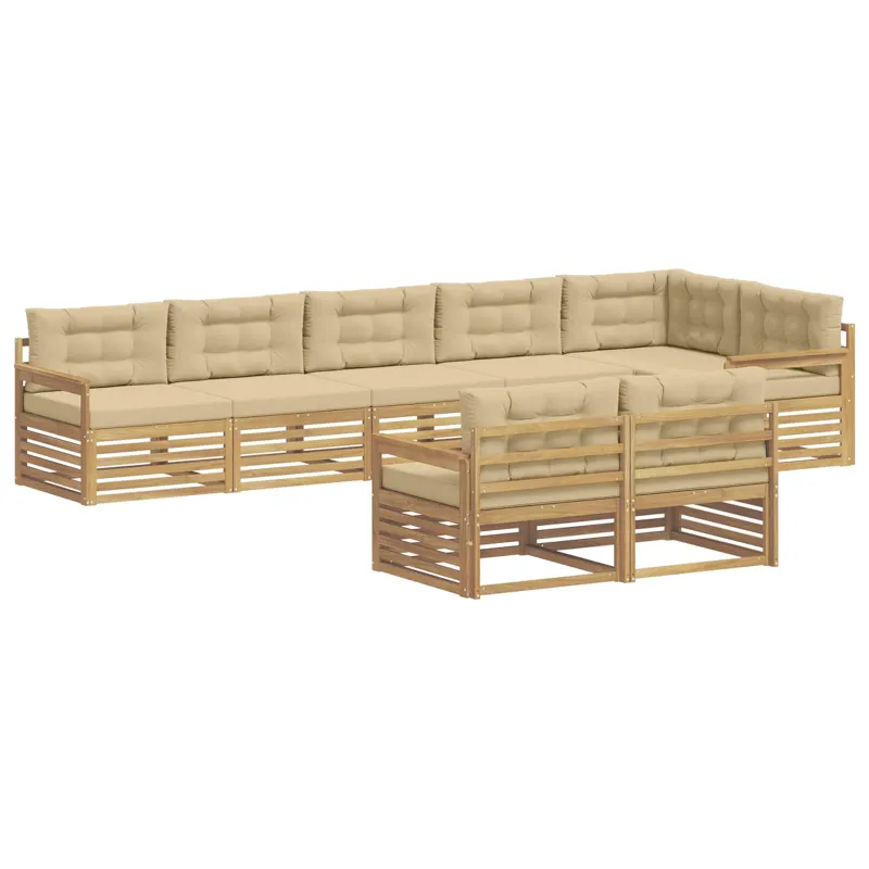 Lauko sofos komplektas 8 pcs Balta ir kreminė Poliesteris