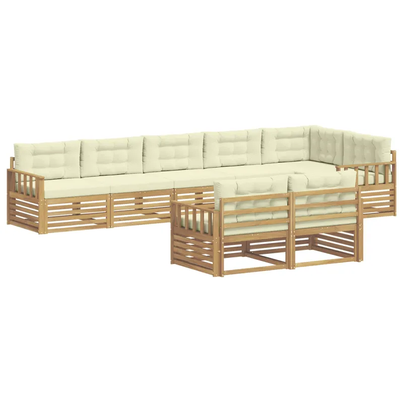Lauko sofos komplektas 8 pcs Balta ir kreminė Poliesteris
