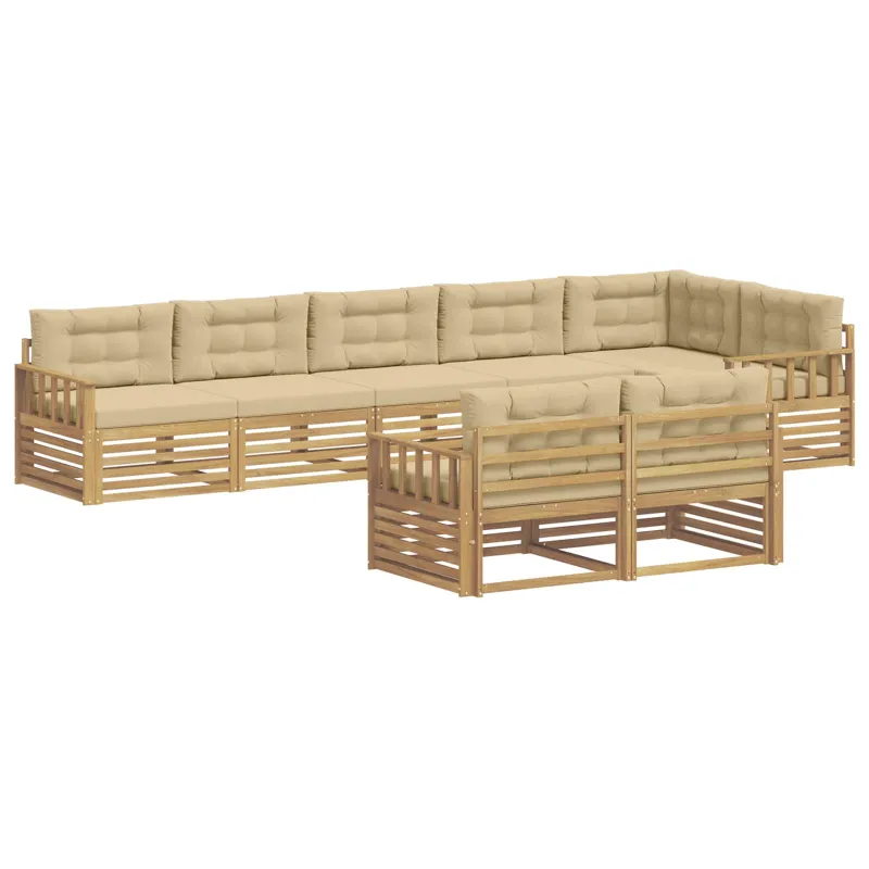 Lauko sofos komplektas 8 pcs Balta ir kreminė Poliesteris