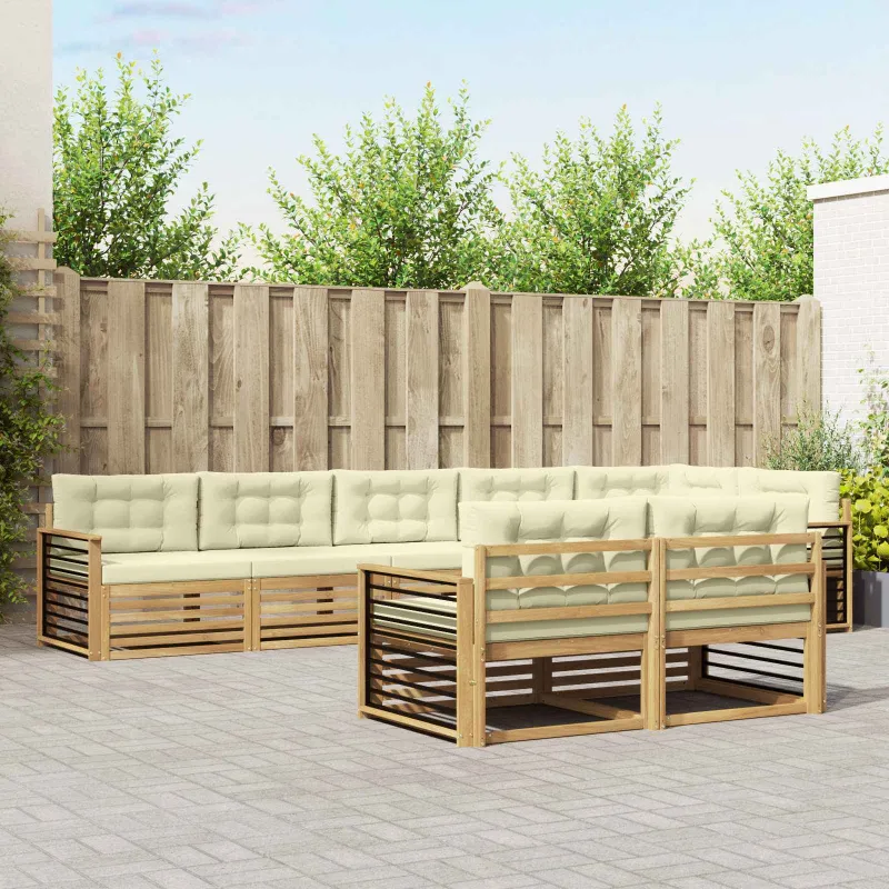 Lauko sofos komplektas 8 pcs Balta ir kreminė Poliesteris