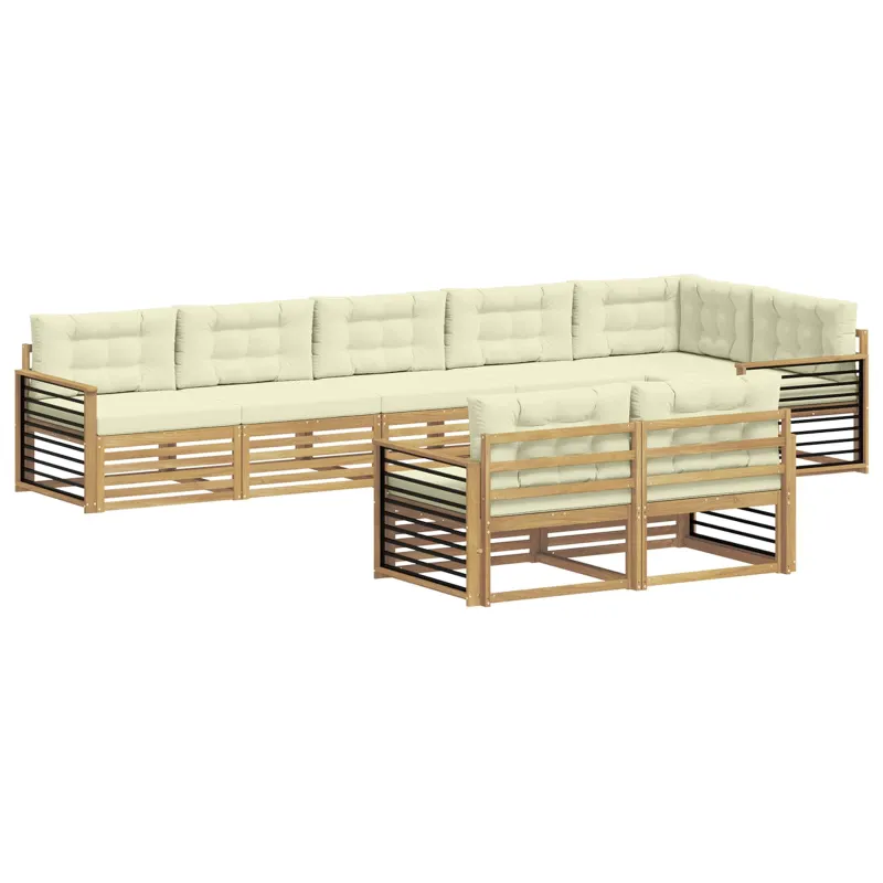 Lauko sofos komplektas 8 pcs Balta ir kreminė Poliesteris