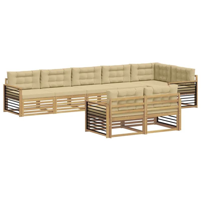 Lauko sofos komplektas 8 pcs Balta ir kreminė Poliesteris