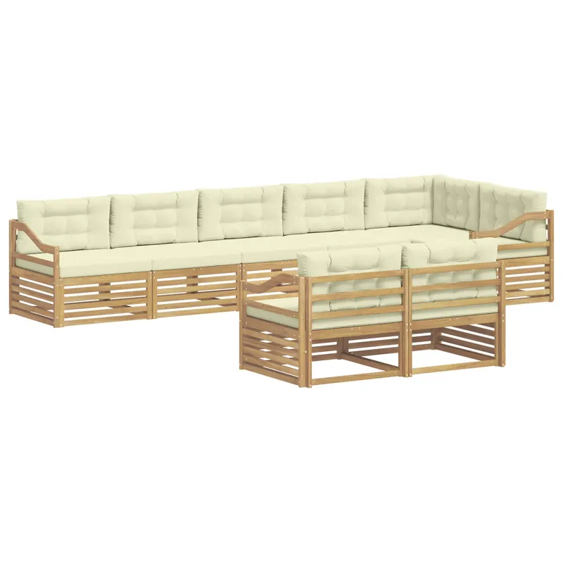 Lauko sofos komplektas 8 pcs Balta ir kreminė Poliesteris