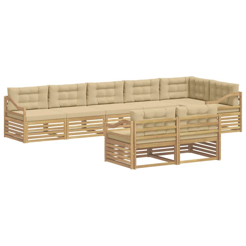 Lauko sofos komplektas 8 pcs Balta ir kreminė Poliesteris