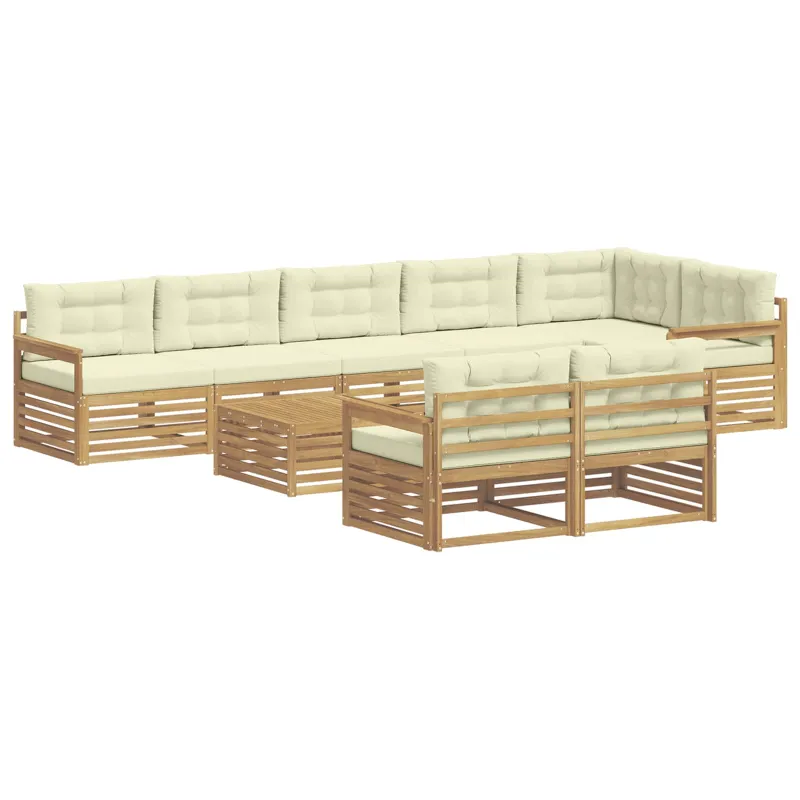 Lauko sofos komplektas 9 pcs Balta ir kreminė Poliesteris