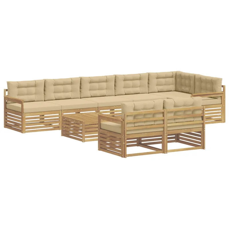 Lauko sofos komplektas 9 pcs Balta ir kreminė Poliesteris