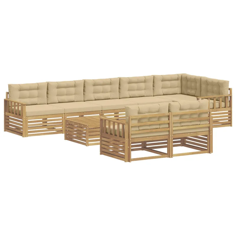 Lauko sofos komplektas 9 pcs Balta ir kreminė Poliesteris
