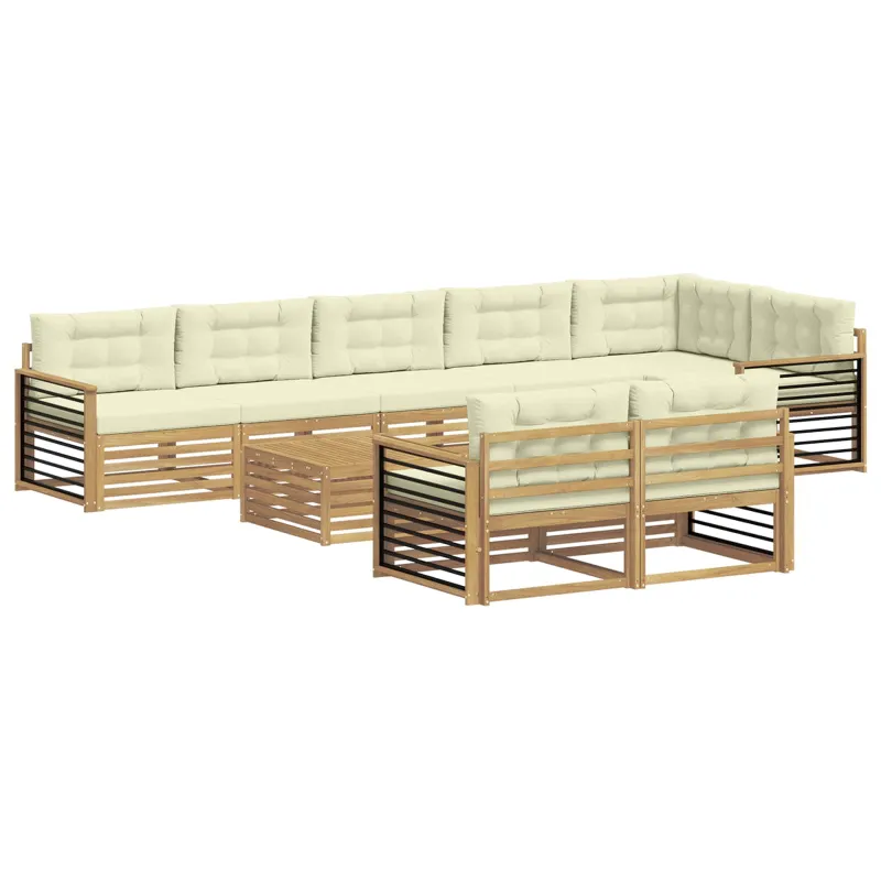 Lauko sofos komplektas 9 pcs Balta ir kreminė Poliesteris
