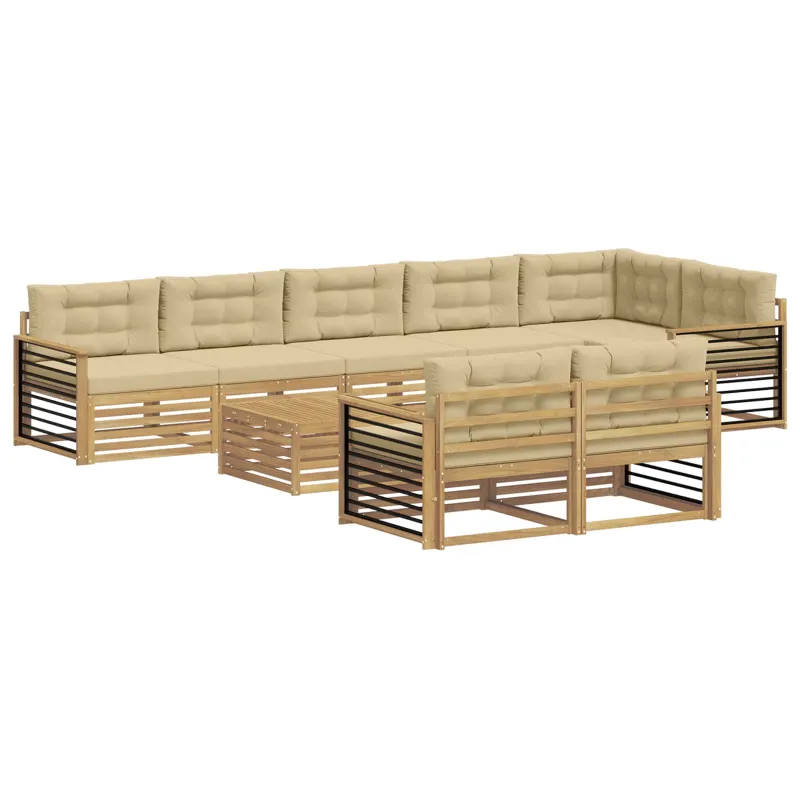 Lauko sofos komplektas 9 pcs Balta ir kreminė Poliesteris