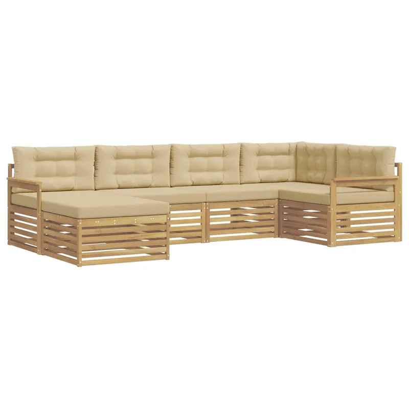 Lauko sofos komplektas 6 pcs Balta ir kreminė Poliesteris