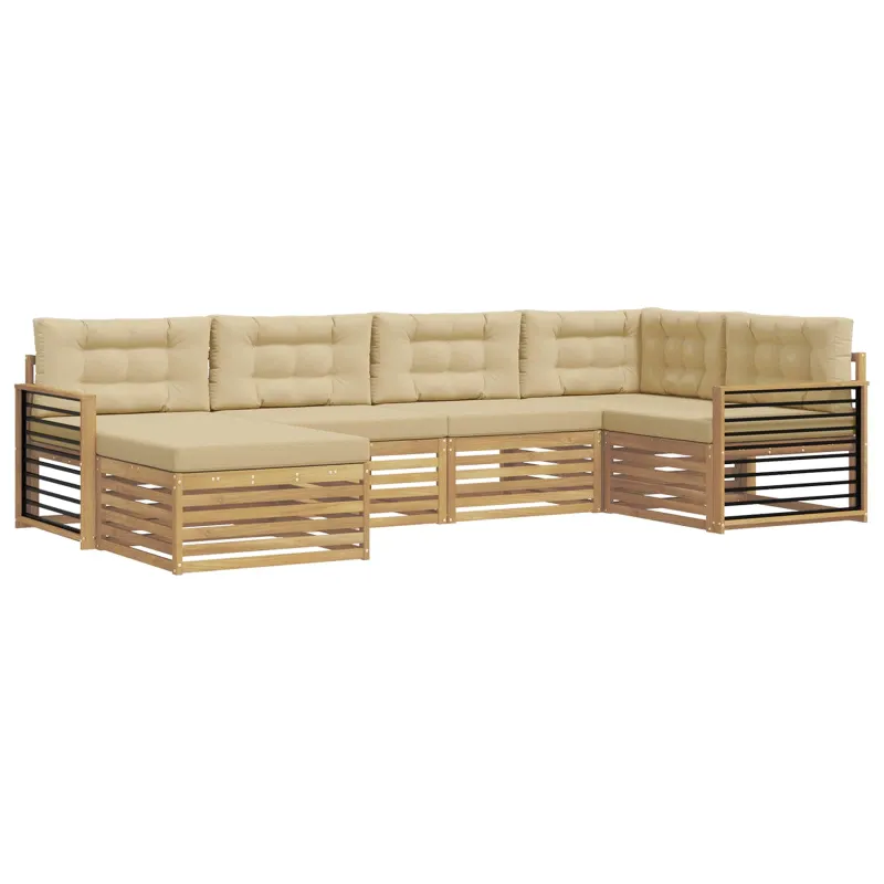 Lauko sofos komplektas 6 pcs Balta ir kreminė Poliesteris