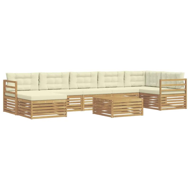 Lauko sofos komplektas 8 pcs Balta ir kreminė Poliesteris