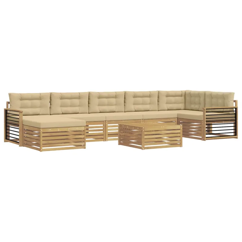 Lauko sofos komplektas su pagalve 8 pcs Balta ir kreminė