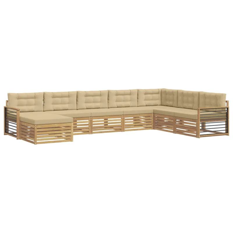 Lauko sofos komplektas su pagalve 8 pcs Balta ir kreminė