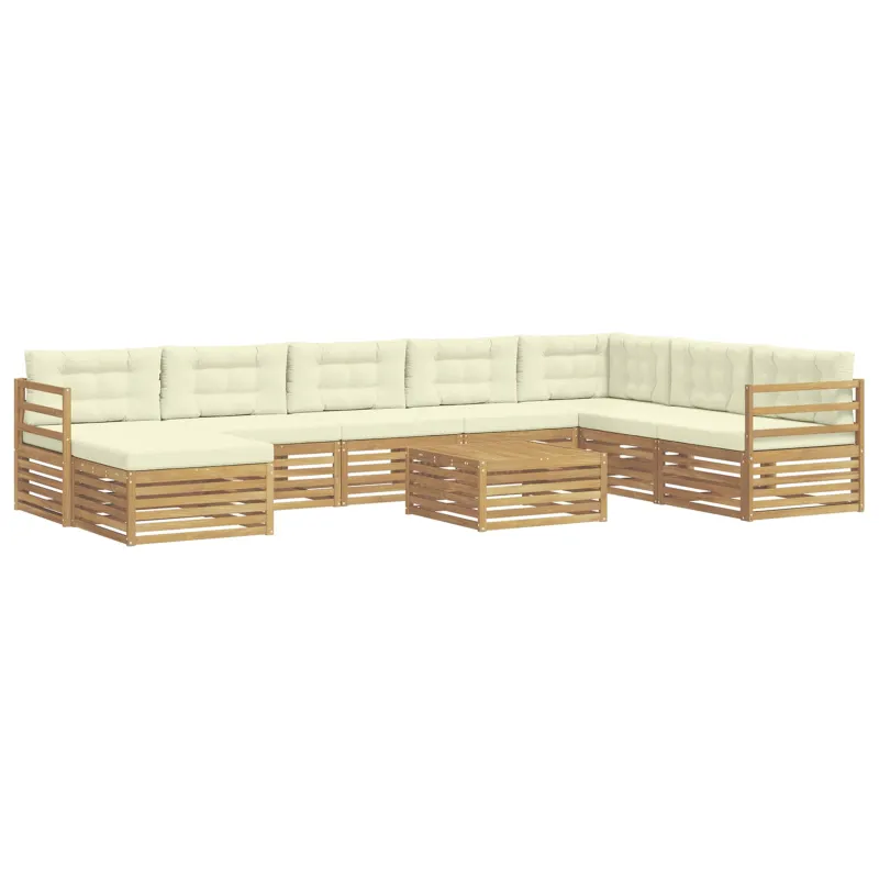 Lauko sofos komplektas 9 pcs Balta ir kreminė Poliesteris