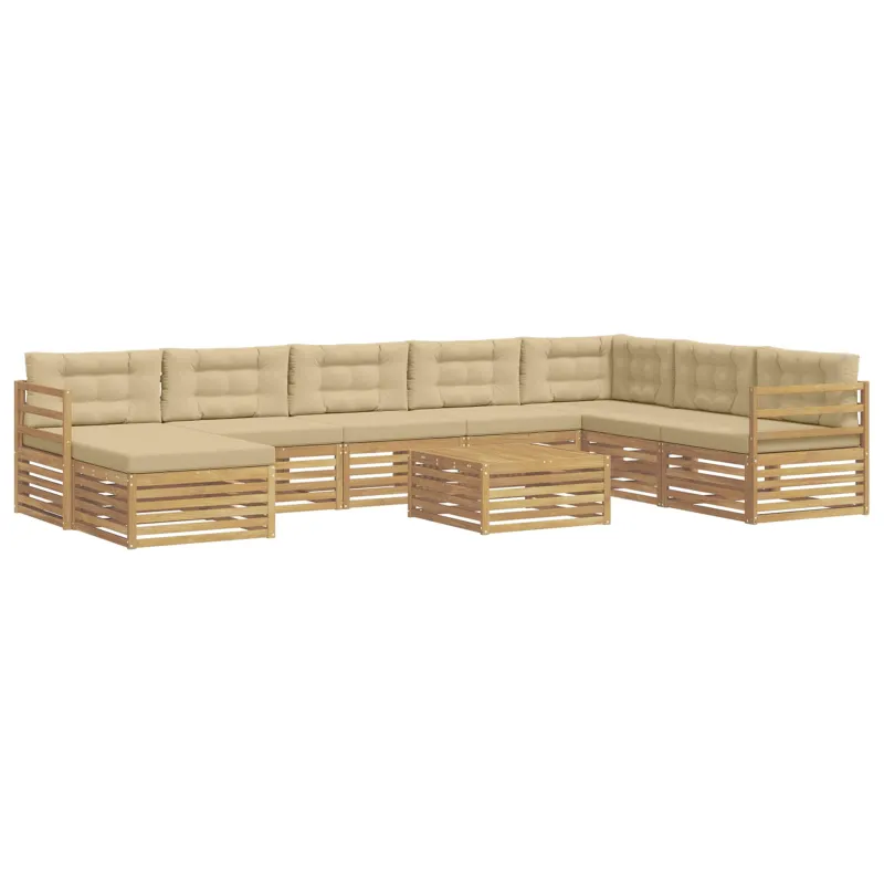 Lauko sofos komplektas 9 pcs Balta ir kreminė Poliesteris