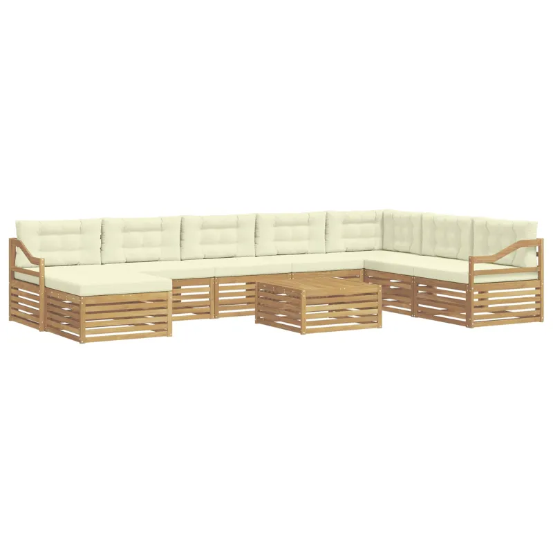 Lauko sofos komplektas 9 pcs Balta ir kreminė Poliesteris