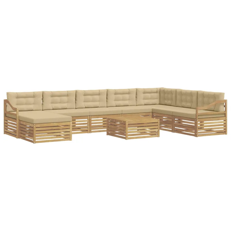 Lauko sofos komplektas 9 pcs Balta ir kreminė Poliesteris