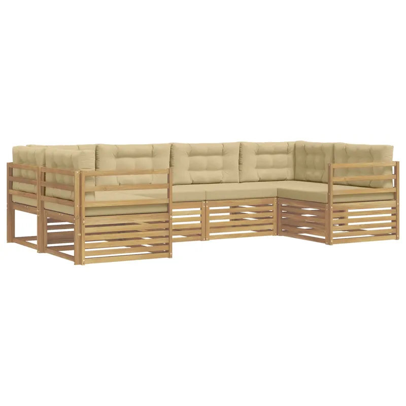 Lauko sofos komplektas 6 pcs Balta ir kreminė Poliesteris