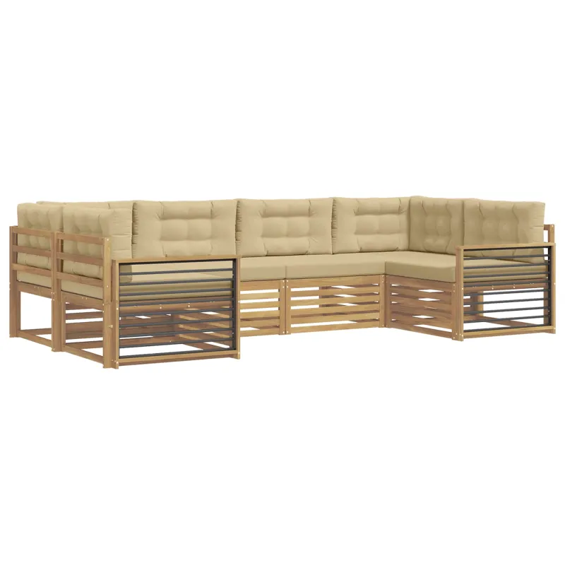 Lauko sofos komplektas su pagalve 6 pcs Balta ir kreminė