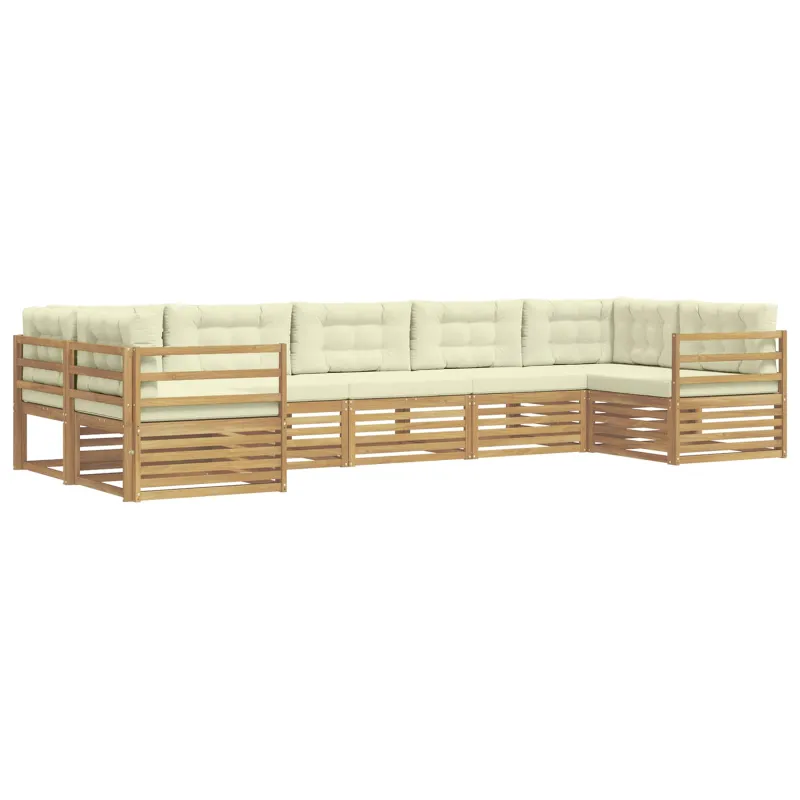 Lauko sofos komplektas 7 pcs Balta ir kreminė Poliesteris