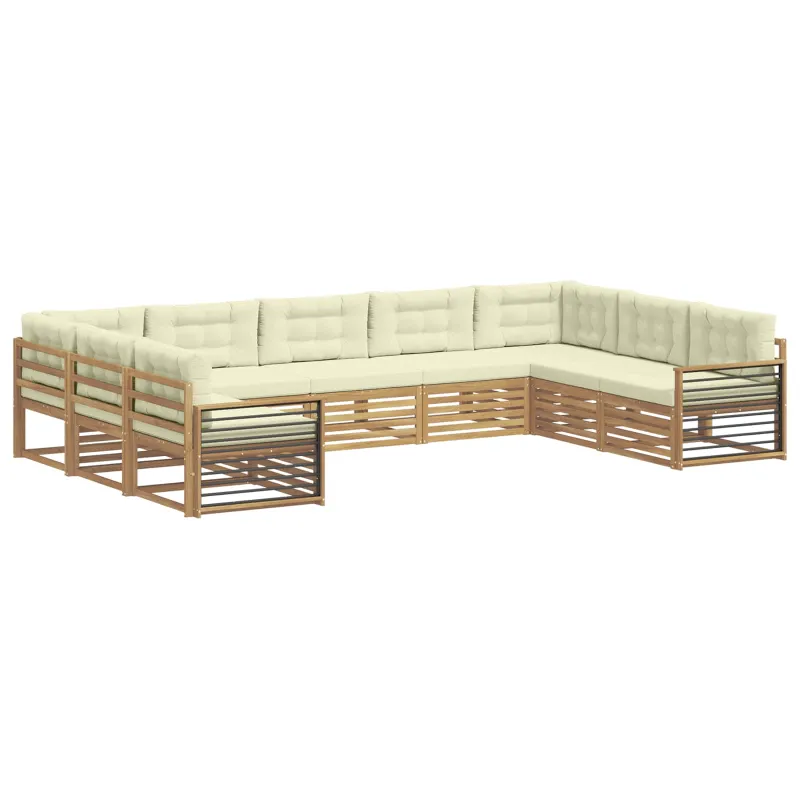 Lauko sofos komplektas su pagalve 9 pcs Balta ir kreminė