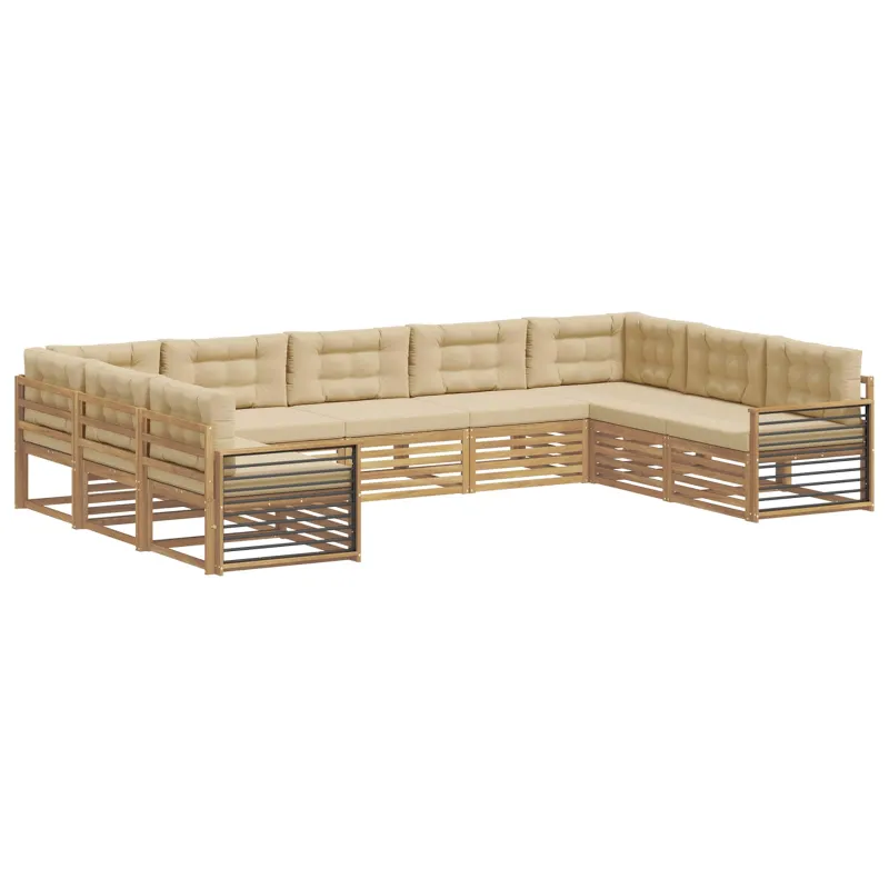 Lauko sofos komplektas su pagalve 9 pcs Balta ir kreminė