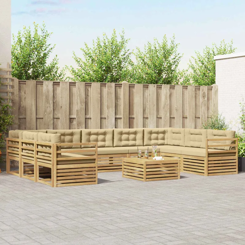 Lauko sofos komplektas 10 pcs Balta ir kreminė Poliesteris