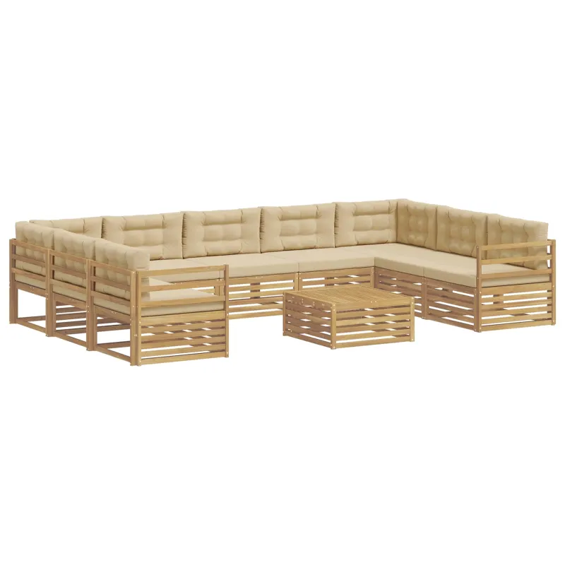 Lauko sofos komplektas 10 pcs Balta ir kreminė Poliesteris