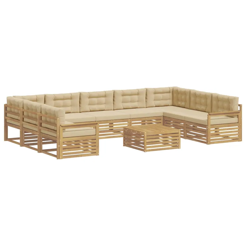 Lauko sofos komplektas su pagalve 10 pcs Balta ir kreminė