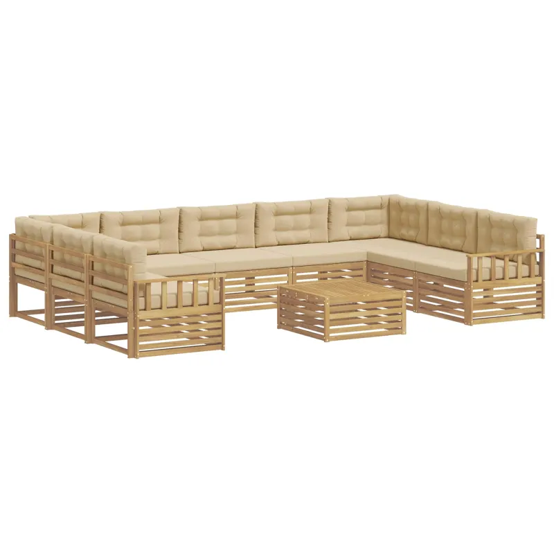 Lauko sofos komplektas su pagalve 10 pcs Balta ir kreminė