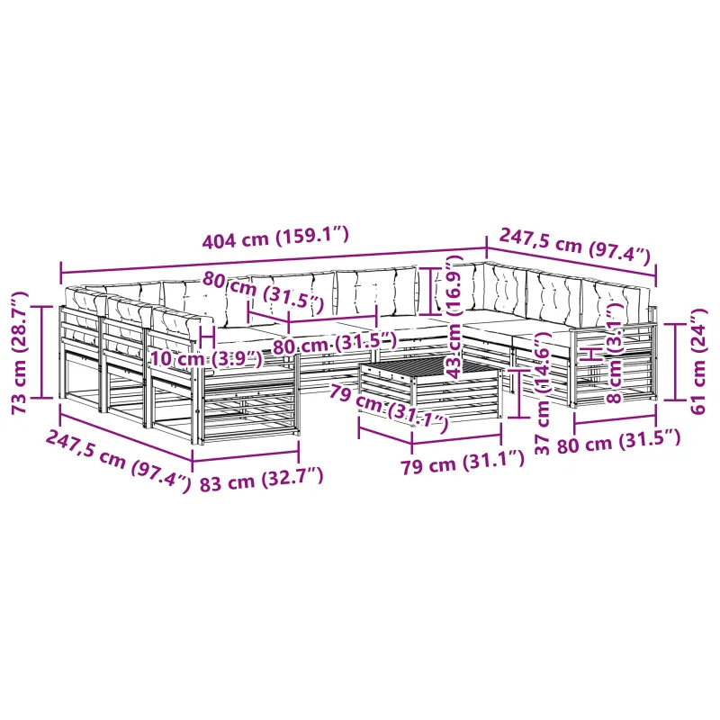Lauko sofos komplektas su pagalve 10 pcs Balta ir kreminė